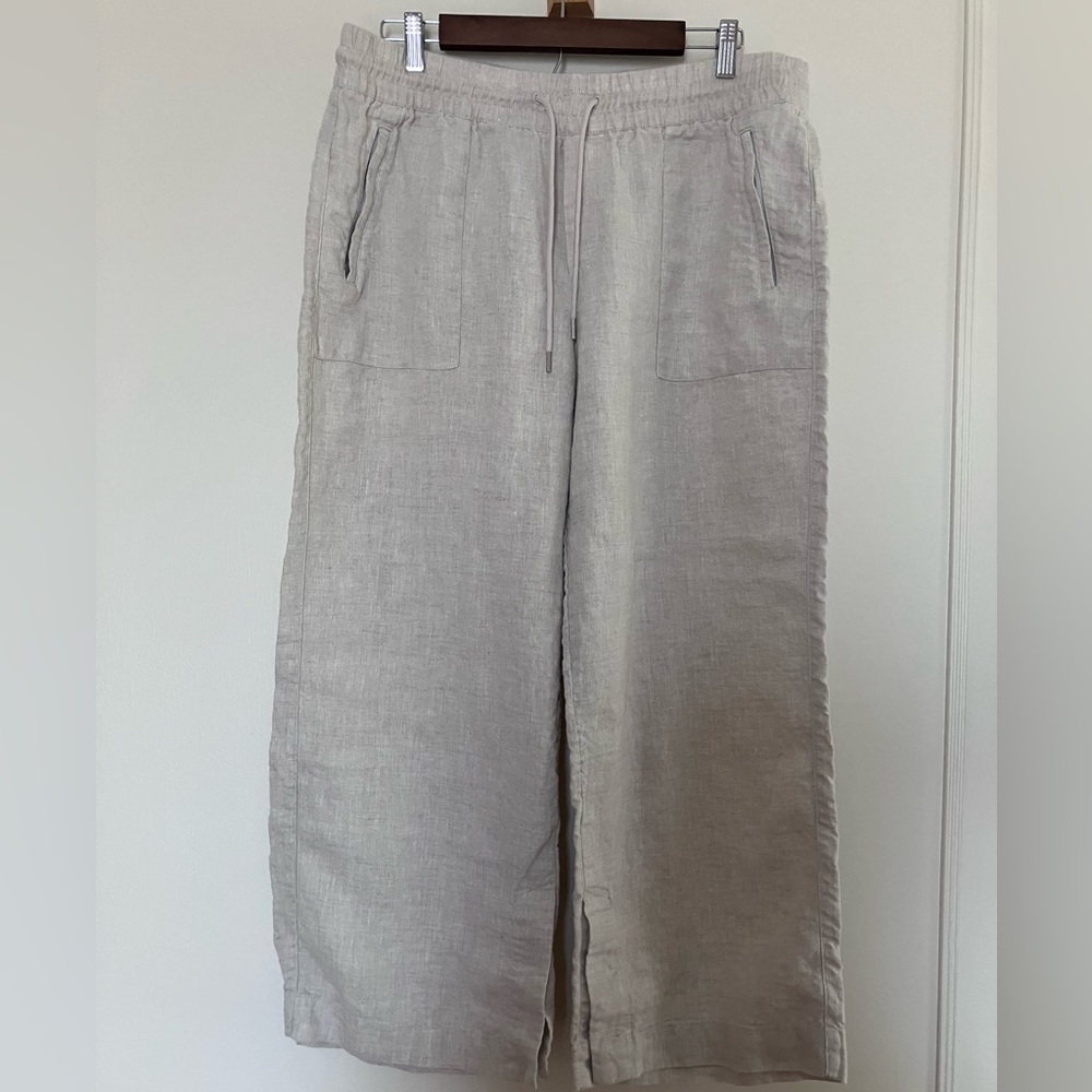 Athleta Retreat Linen Mid Rise Wide Leg Pant size large petite undyed